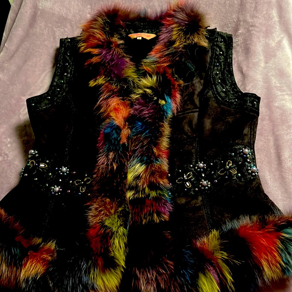 Pretty Angel Black Suede Faux Fur embellished Vest